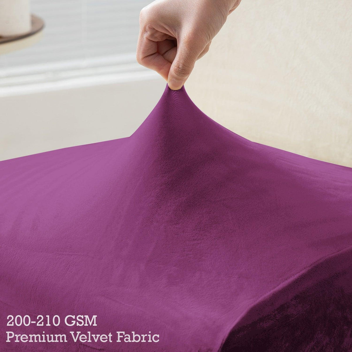 Buy Purple colour 200–210 GSM premium velvet fabric long-back chair cover | HOKIPO