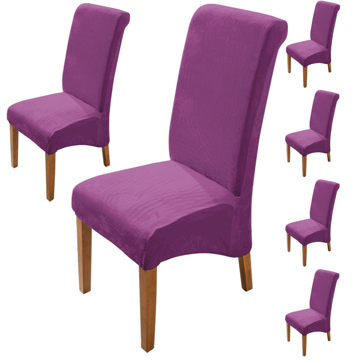 Premium Purple colour velvet high-back chair covers​ set of 6 | HOKIPO