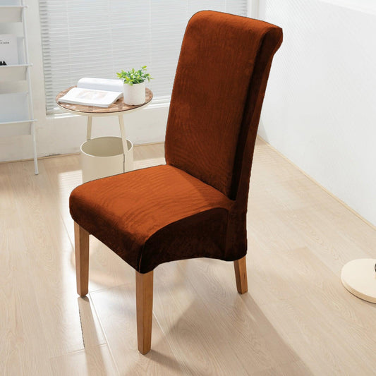 Elastic Stretchable Premium Velvet Long Back Dining Chair Cover, Rustic Brown - HOKIPO | Har Ghar ka Humsafar