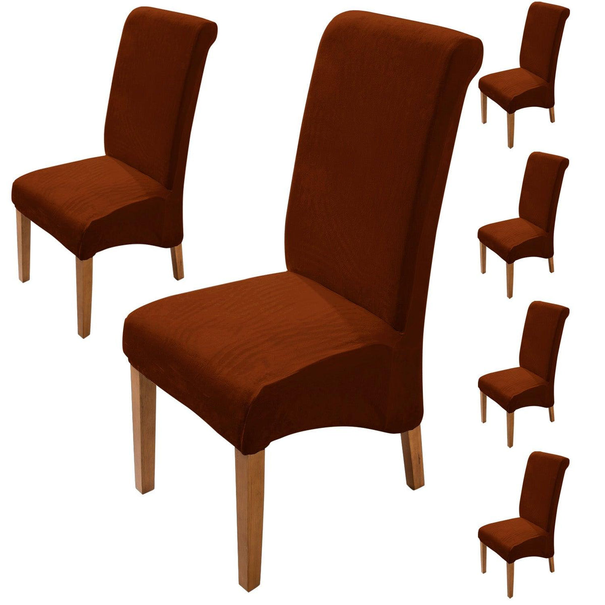 Premium Rustic Brown colour velvet long-back dining chair covers​ set of 6 | HOKIPO