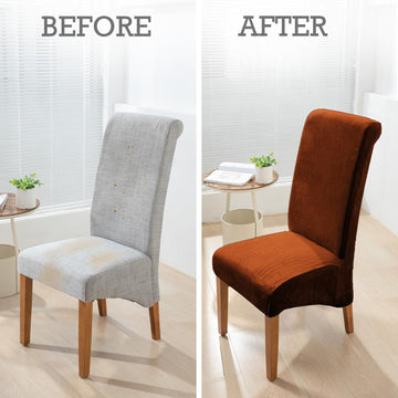 Elastic Stretchable Premium Velvet Long Back Dining Chair Cover, Rustic Brown - HOKIPO | Har Ghar ka Humsafar