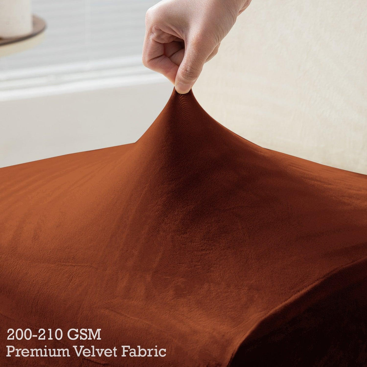 Buy Rustic Brown colour 200–210 GSM premium velvet fabric long-back chair cover | HOKIPO