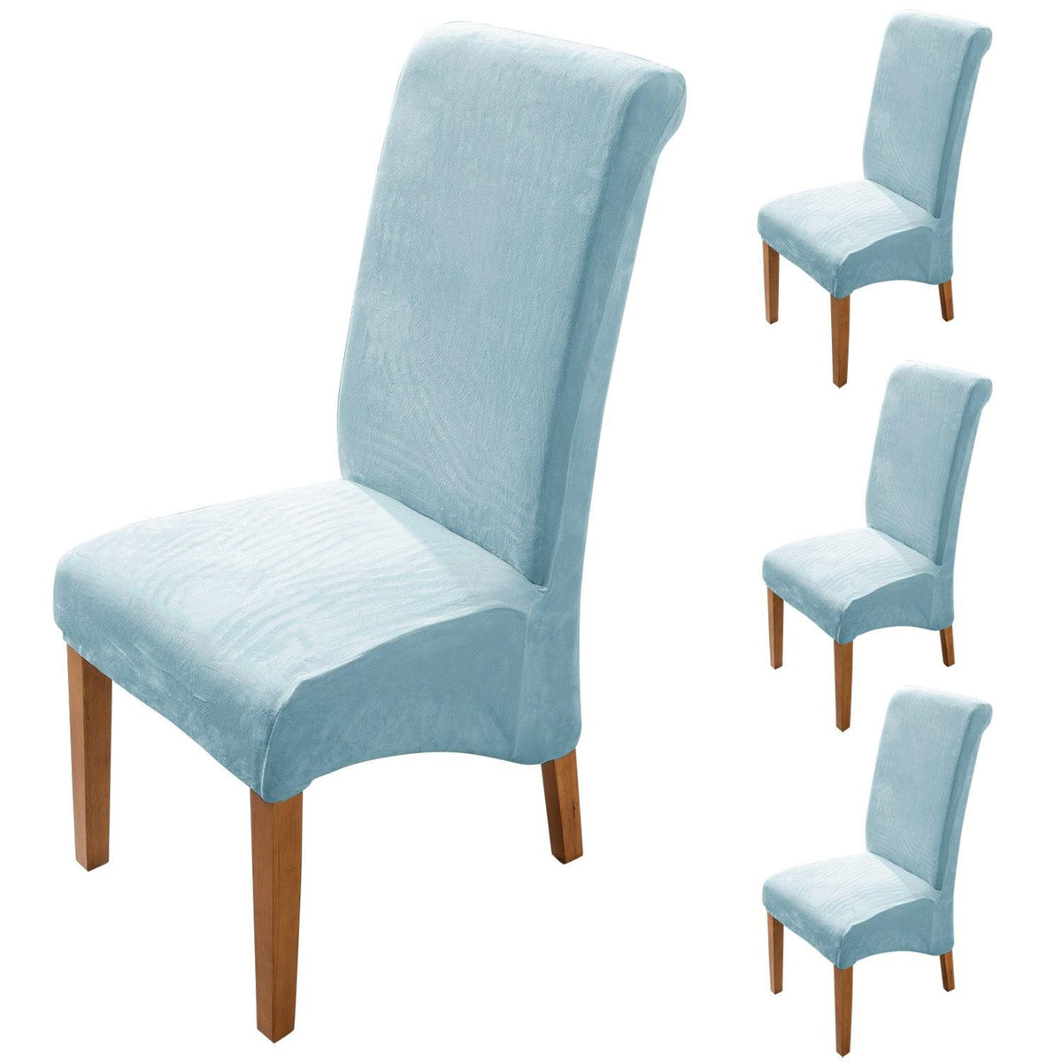 Premium Sky Blue colour velvet high-back dining chair covers​ set of 4 | HOKIPO