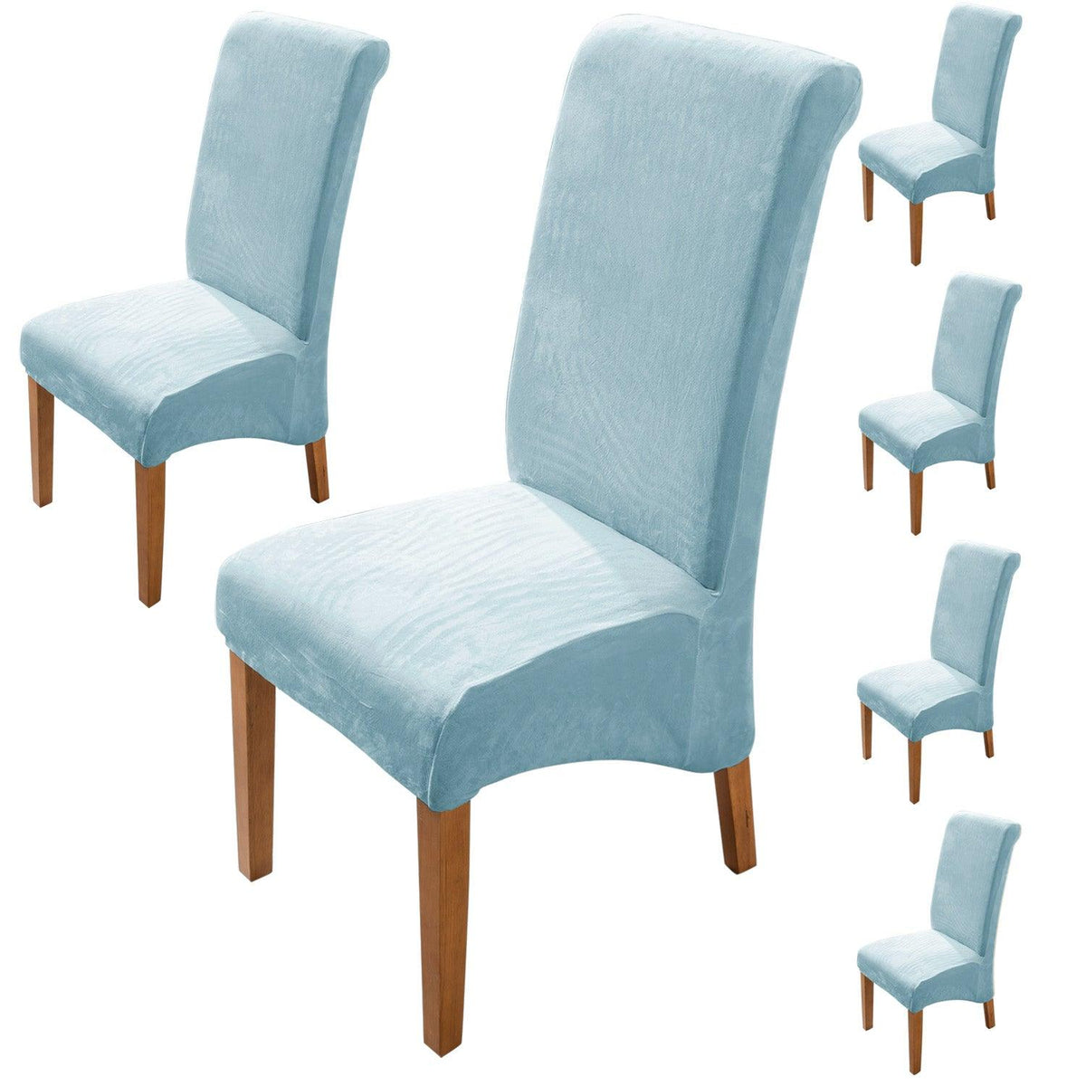 Premium Sky Blue colour velvet high-back chair covers​ set of 6 | HOKIPO
