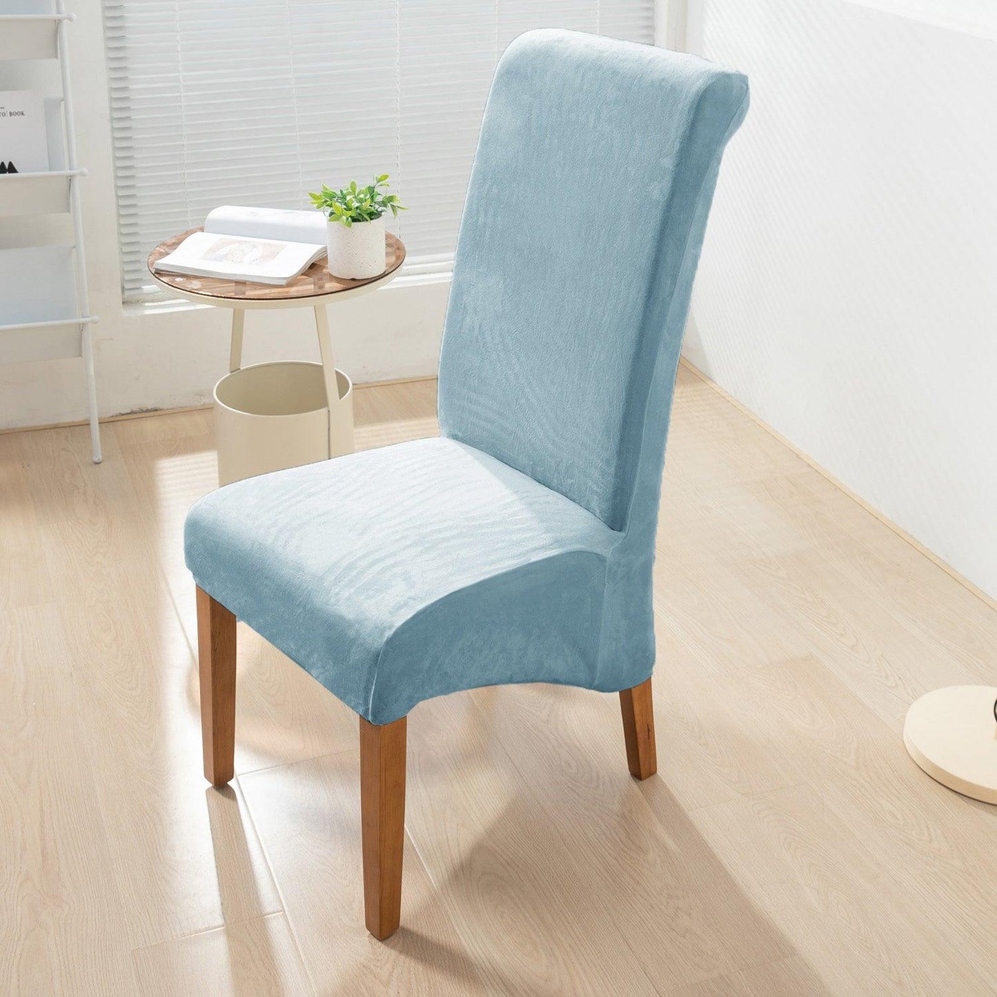 Elastic Stretchable Premium Velvet Long Back Dining Chair Cover, Sky Blue - HOKIPO | Har Ghar ka Humsafar