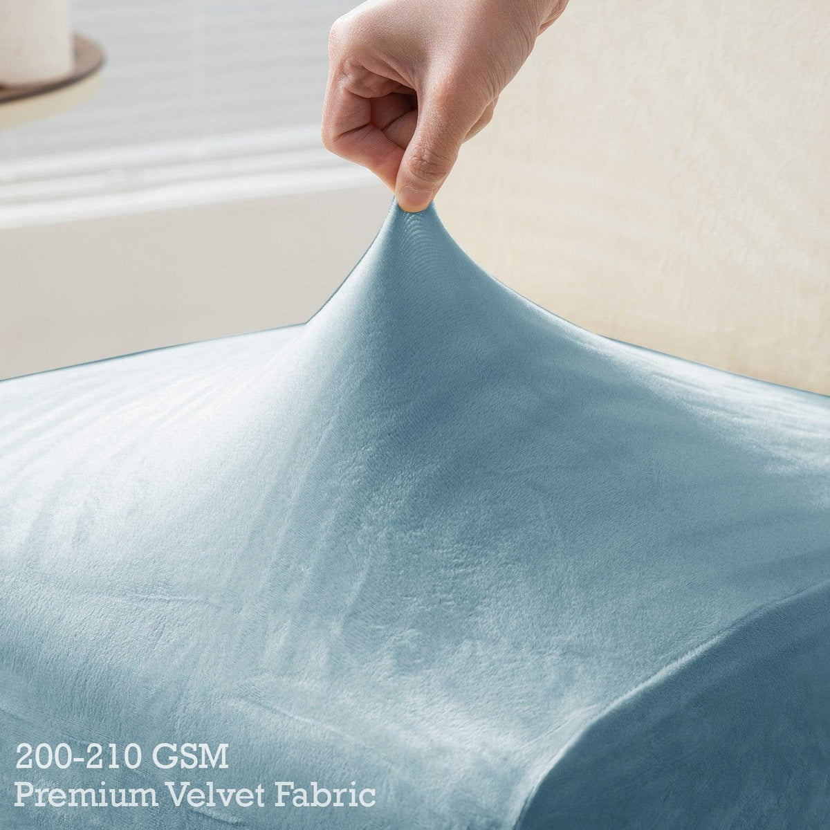 Buy Sky Blue colour 200–210 GSM premium velvet fabric long-back chair cover | HOKIPO