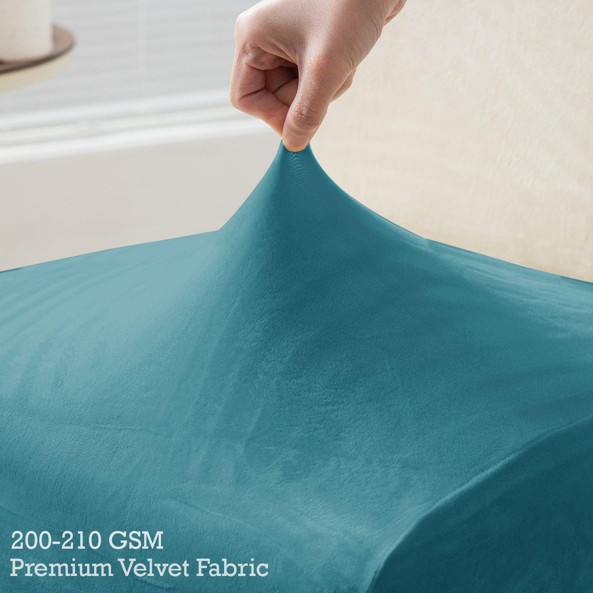 Buy Turquoise colour 200–210 GSM premium velvet fabric long-back chair cover | HOKIPO