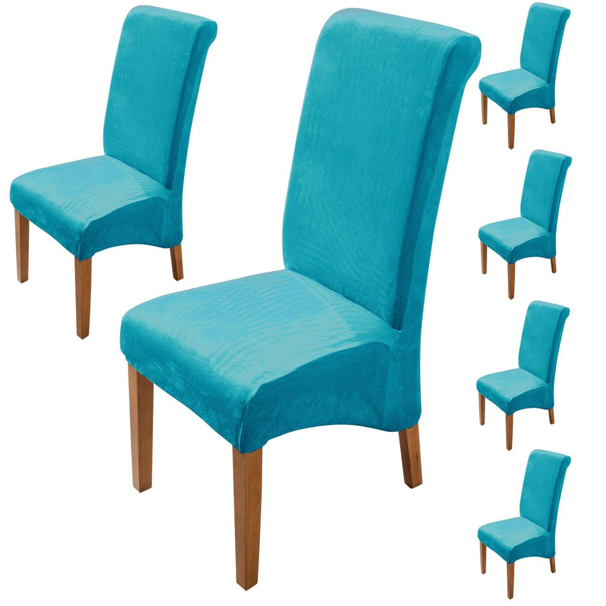 Premium Turquoise colour velvet long-back dining chair covers​ set of 6 | HOKIPO