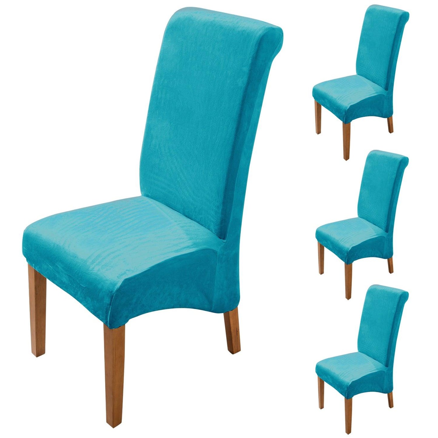 Elastic Stretchable Premium Velvet Long Back Dining Chair Cover, Turquoise - HOKIPO | Har Ghar ka Humsafar