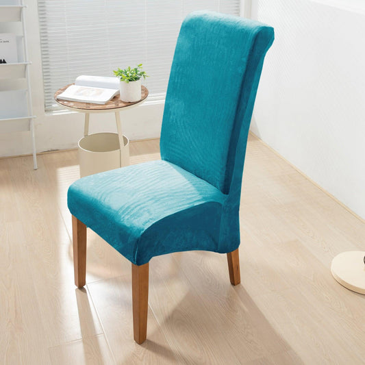 Elastic Stretchable Premium Velvet Long Back Dining Chair Cover, Turquoise - HOKIPO | Har Ghar ka Humsafar