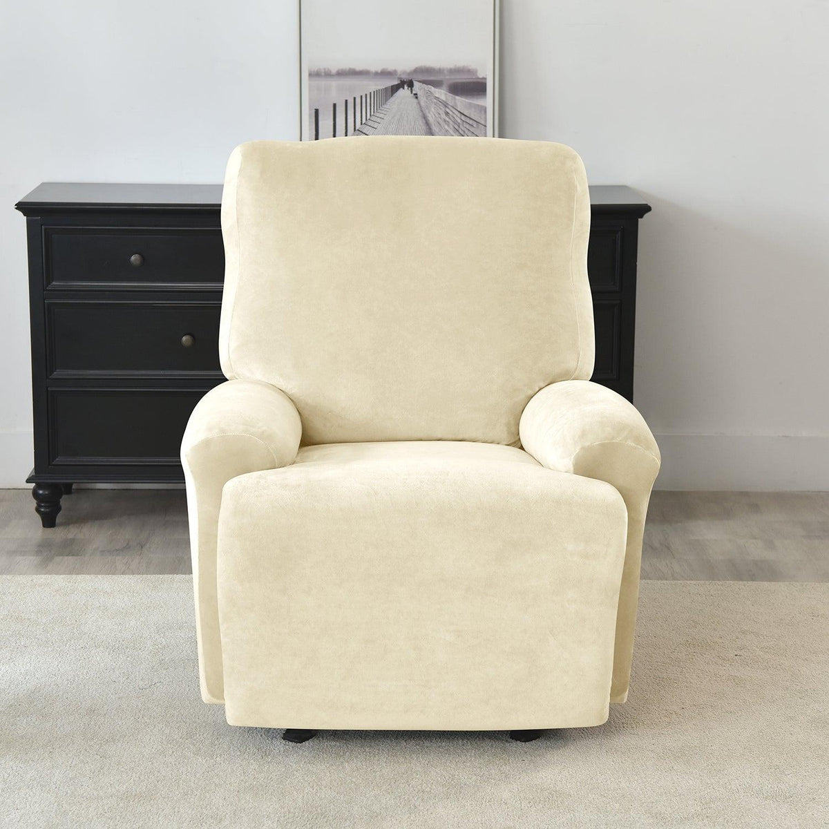 Elegant Beige Colour elastic stretchable fully covered velvet recliner chair covers​