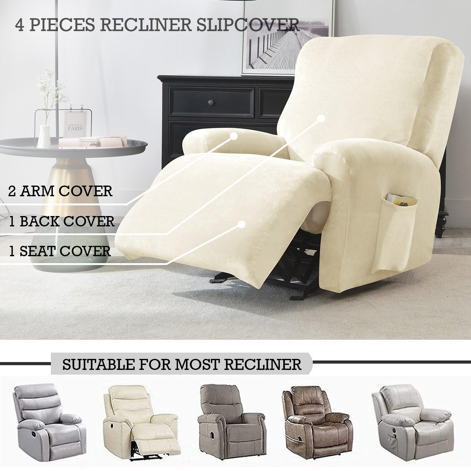 Elastic Stretchable Premium Velvet Recliner Cover, Beige - HOKIPO | Har Ghar ka Humsafar