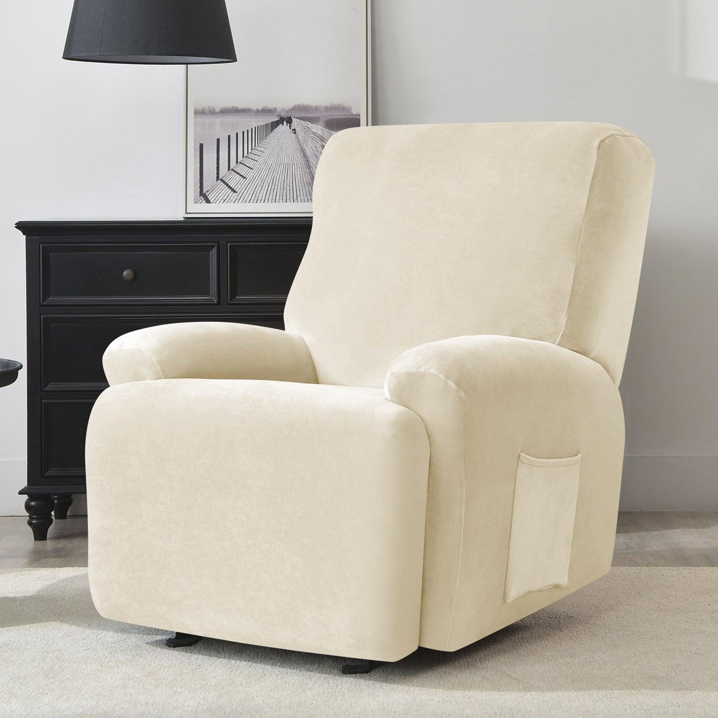 Elastic Stretchable Premium Velvet Recliner Cover, Beige - HOKIPO | Har Ghar ka Humsafar