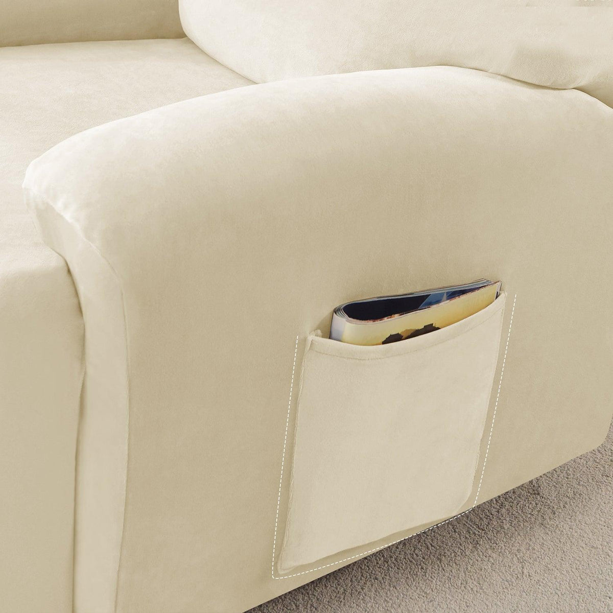 Buy Best Beige Colour 1, 2, 3 seater elastic velvet recliner sofa cover with pockets

