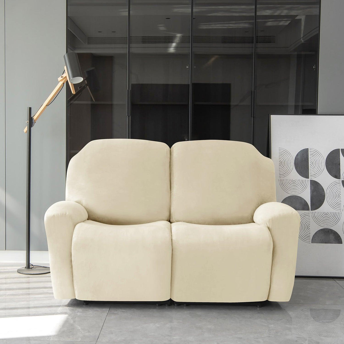 Buy Elegant 2 seater Beige Colour elastic stretchable velvet recliner sofa covers