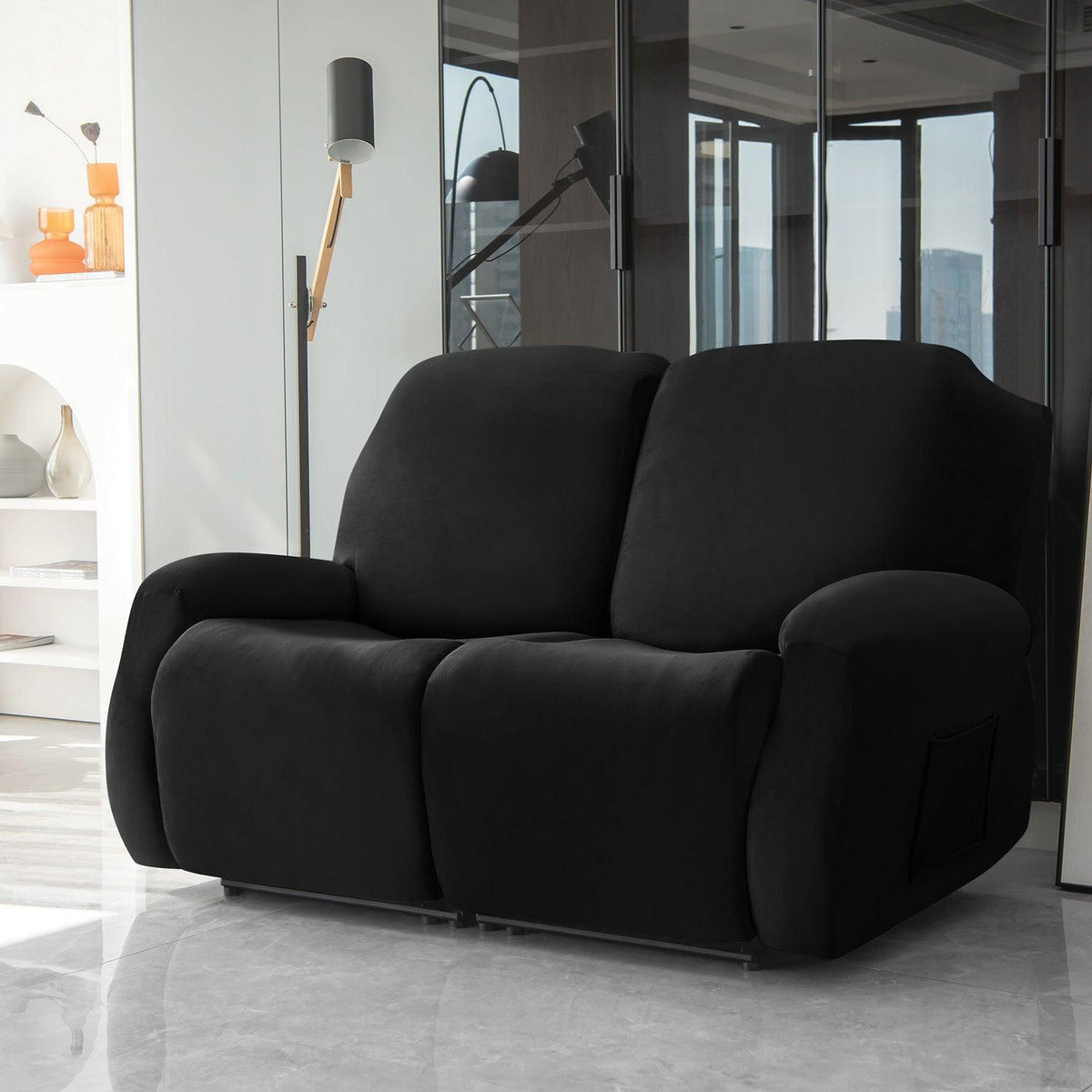 Stylish two seater Black Colour elastic stretchable velvet recliner covers
