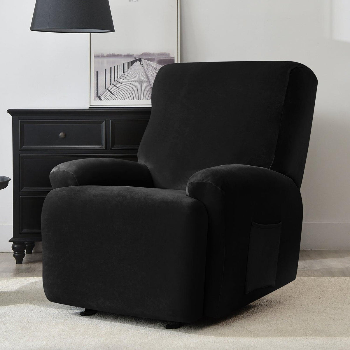 buy Black Colour elegant elastic stretchable fully covered velvet recliner sofa cover 1 seater
