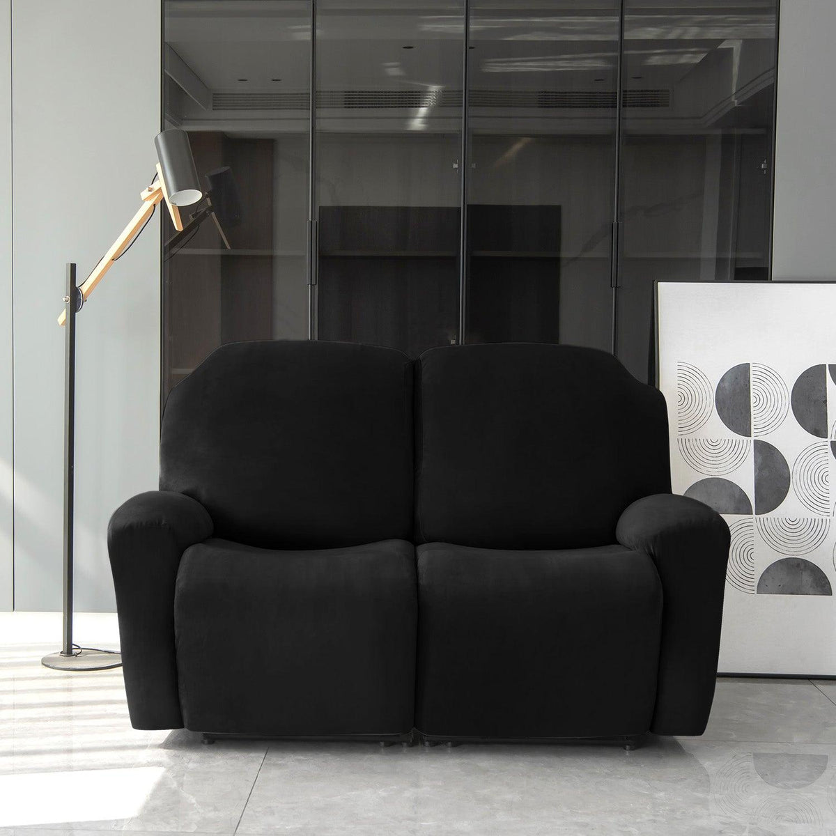 Elegant 2 seater Black Colour elastic stretchable velvet recliner sofa covers
