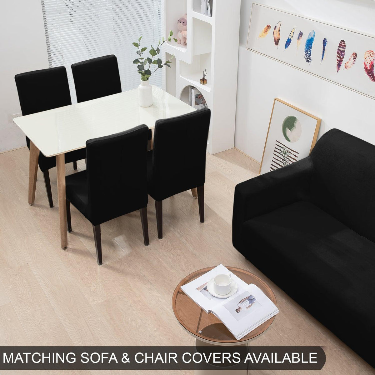 Black Colour matching velvet elastic covers for sofa and chair

