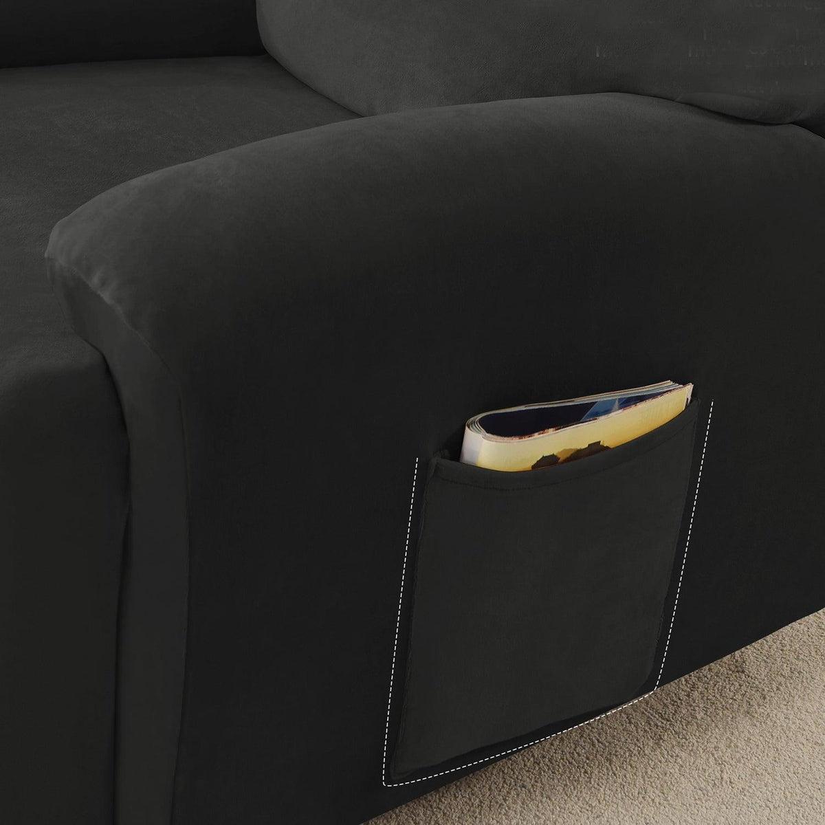 Best Black Colour 1, 2, 3 seater elastic velvet recliner sofa cover with pockets
