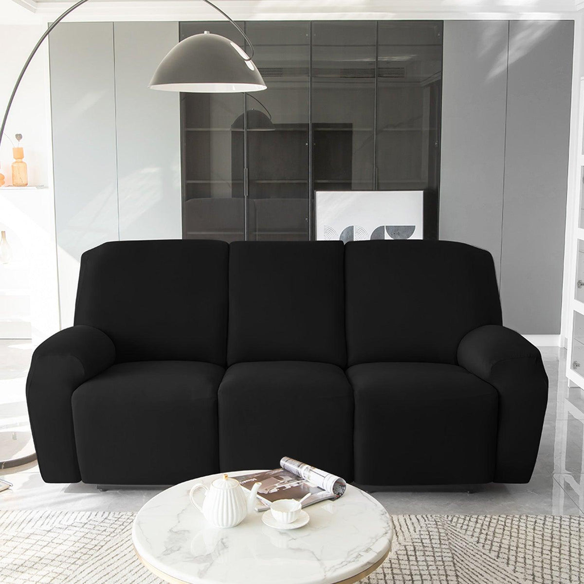 Stylish three seater Black Colour elastic stretchable velvet recliner covers
