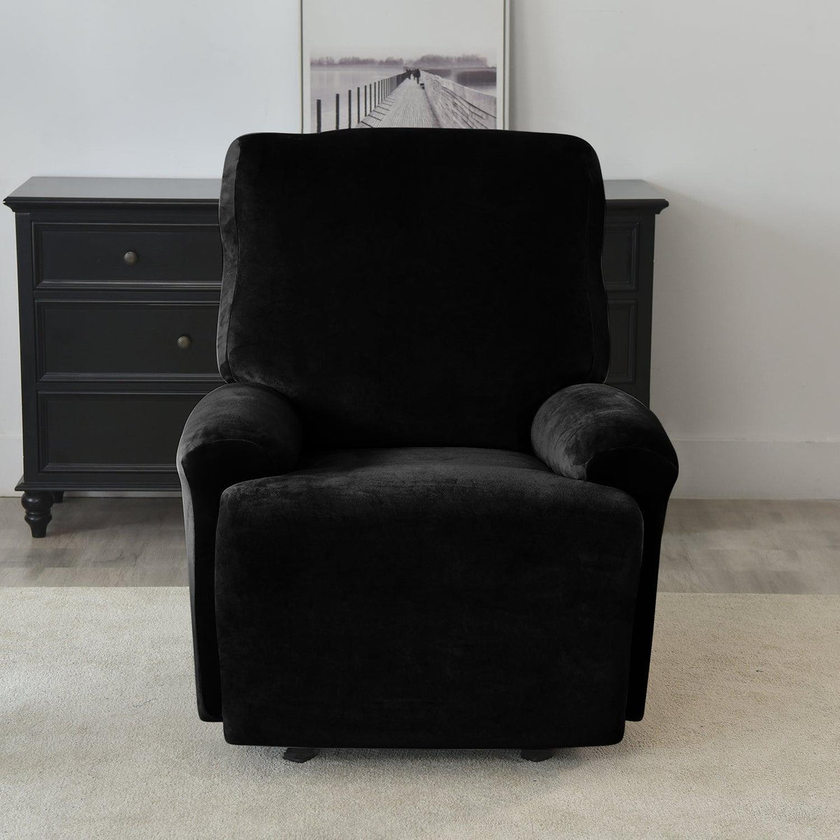 Elegant Black Colour elastic stretchable fully covered velvet recliner chair covers​ 
