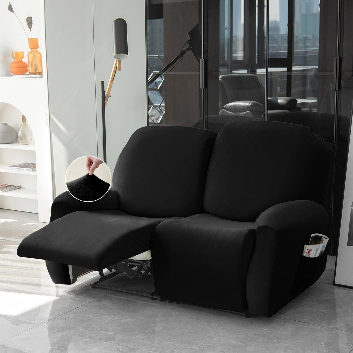 Buy 2 seater Black Colour elastic stretchable velvet recliner sofa covers
