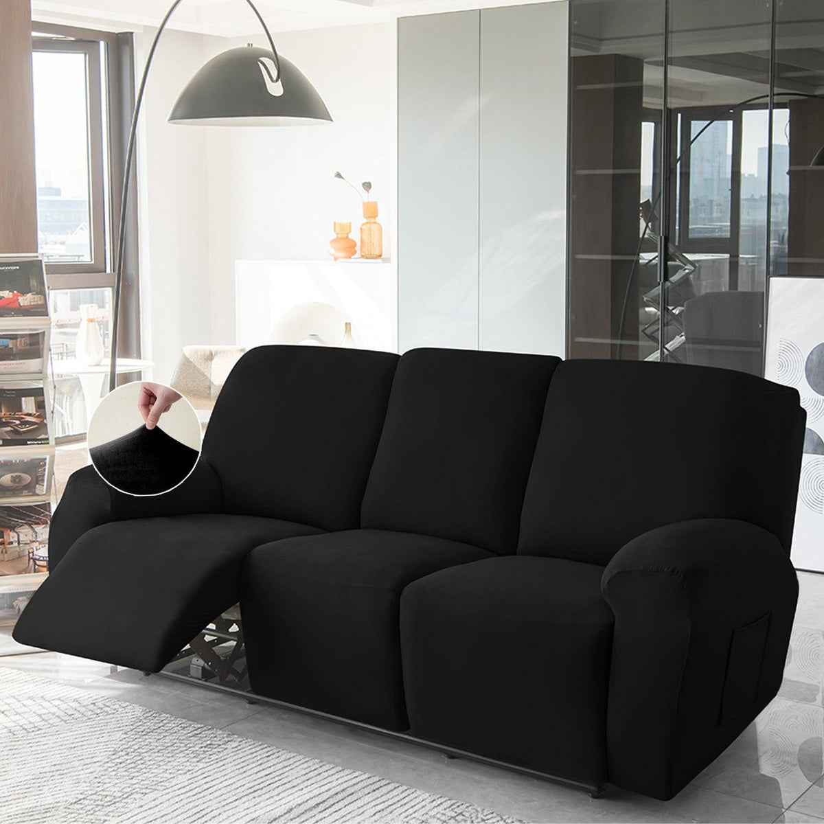 Buy 3 seater Black Colour elastic stretchable velvet recliner sofa covers
