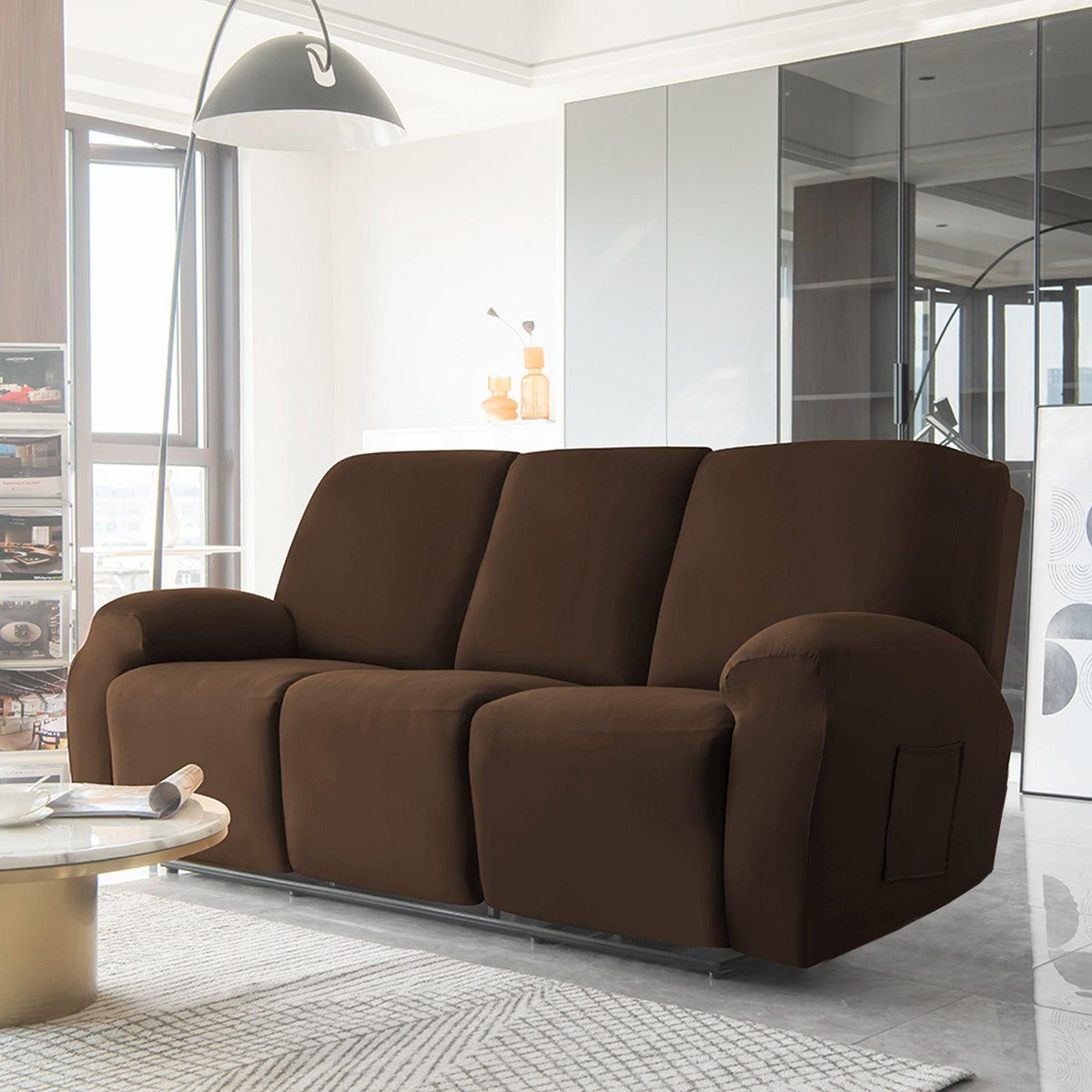 Buy Brown Colour elastic stretchable fully covered stylish velvet 3 seater recliner sofa covers
