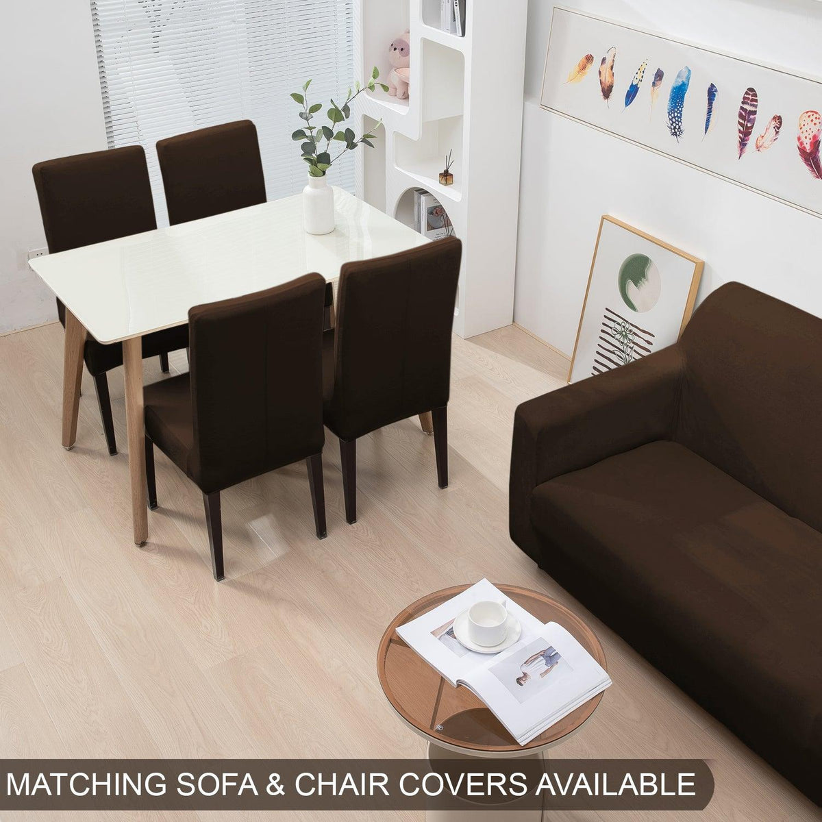 Brown Colour matching velvet elastic covers for sofa and chair
