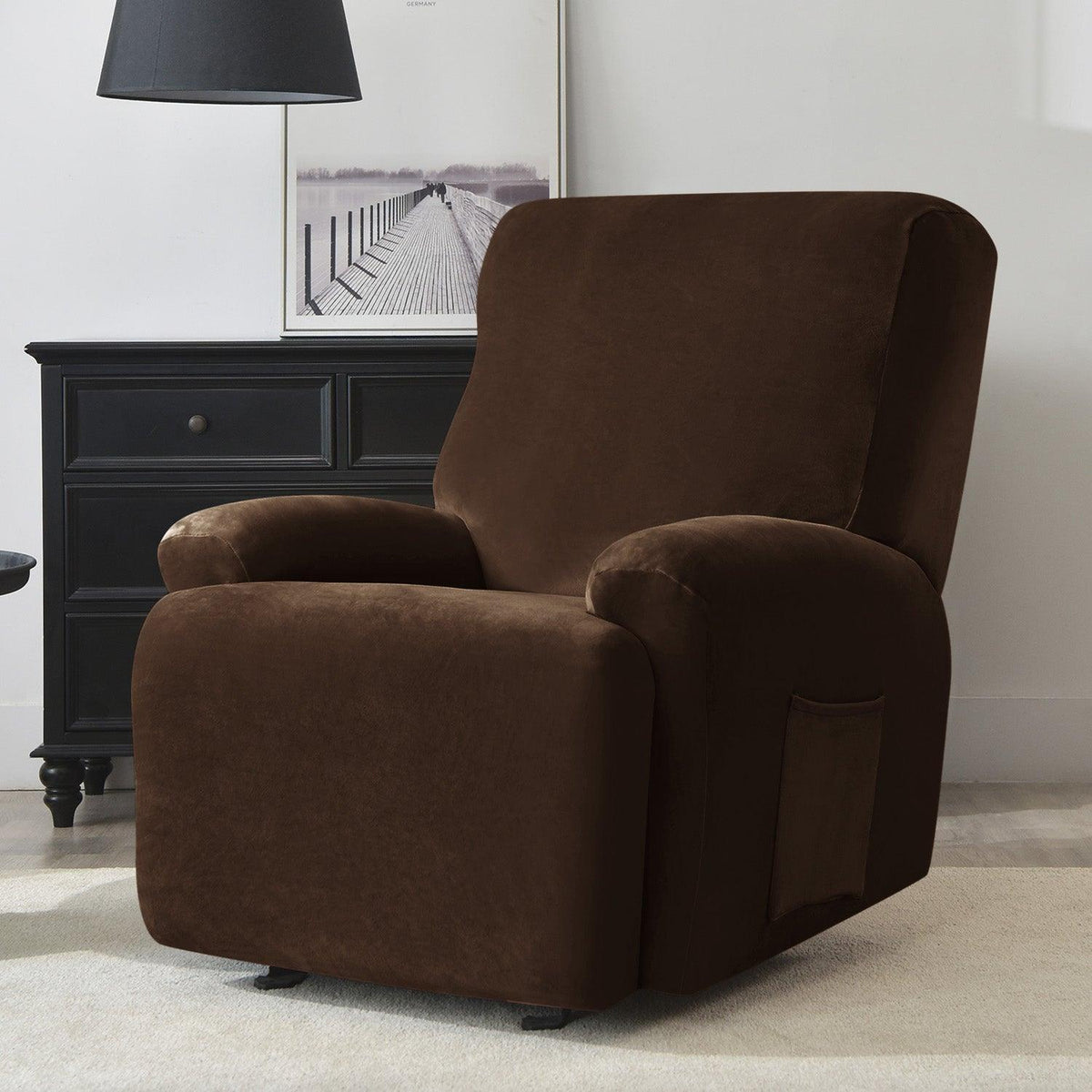 buy Brown Colour elegant elastic stretchable fully covered velvet recliner sofa cover 1 seater
