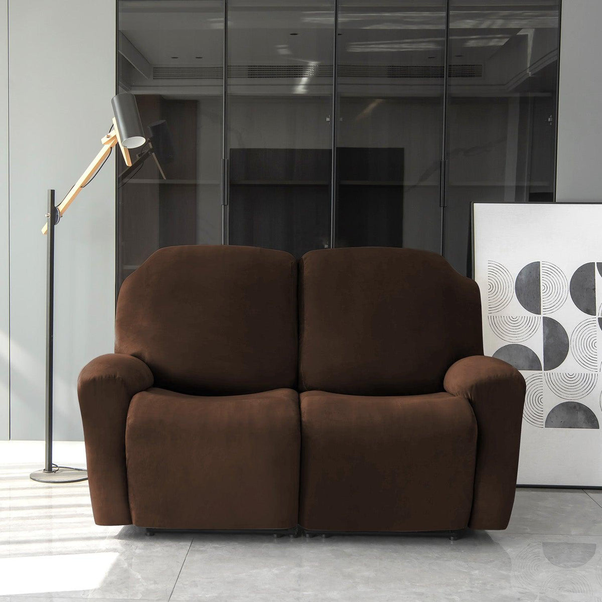 Elegant 2 seater Brown Colour elastic stretchable velvet recliner sofa covers