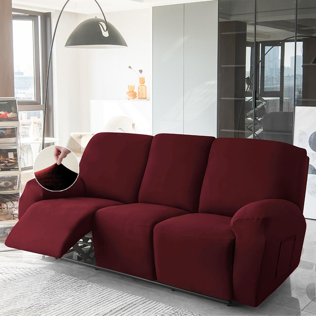 Buy 3 seater Burgundy Colour elastic stretchable velvet recliner sofa covers

