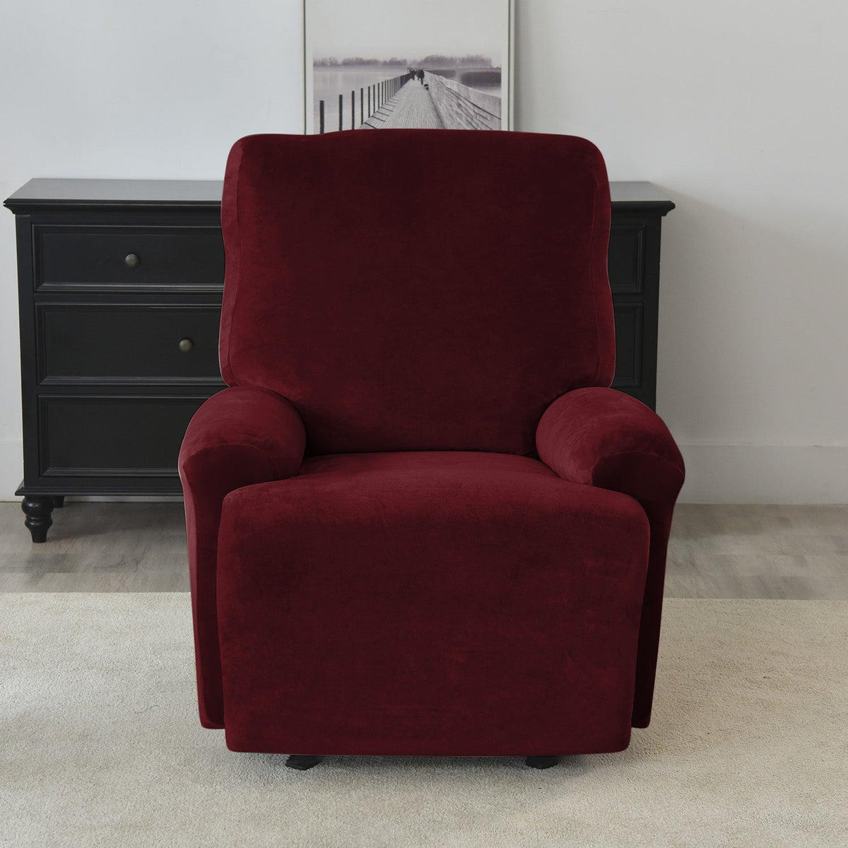 Elegant Burgundy Colour elastic stretchable fully covered velvet recliner chair covers​ 
