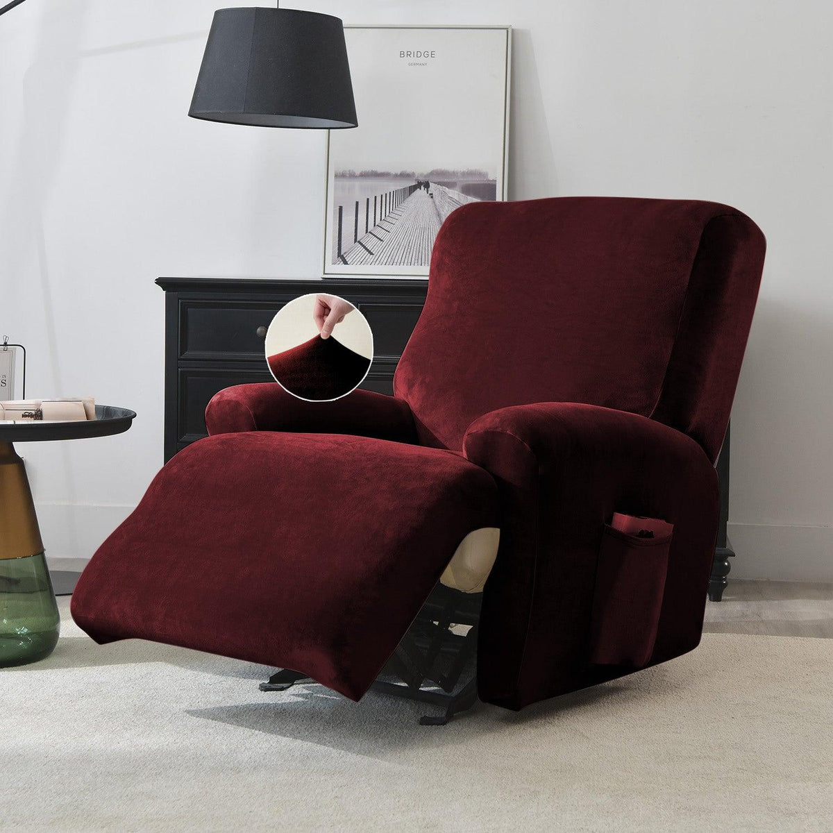 Premium Burgundy Colour stylish elastic stretchable velvet recliner chair cover
