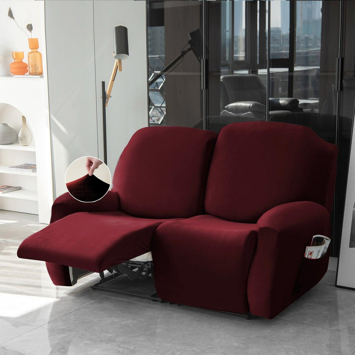Buy 2 seater Burgundy Colour elastic stretchable velvet recliner sofa covers
