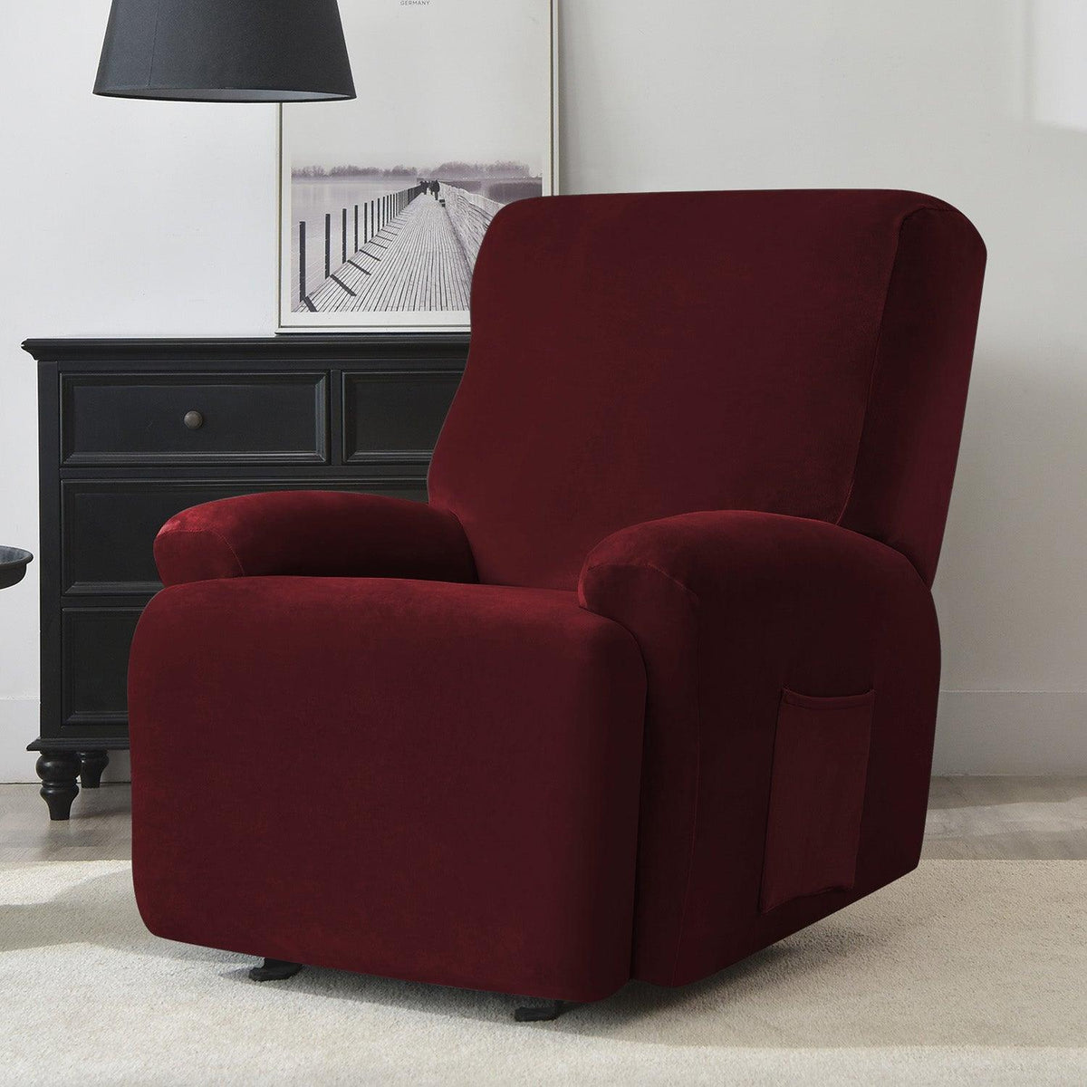 buy Burgundy Colour elegant elastic stretchable fully covered velvet recliner sofa cover 1 seater
