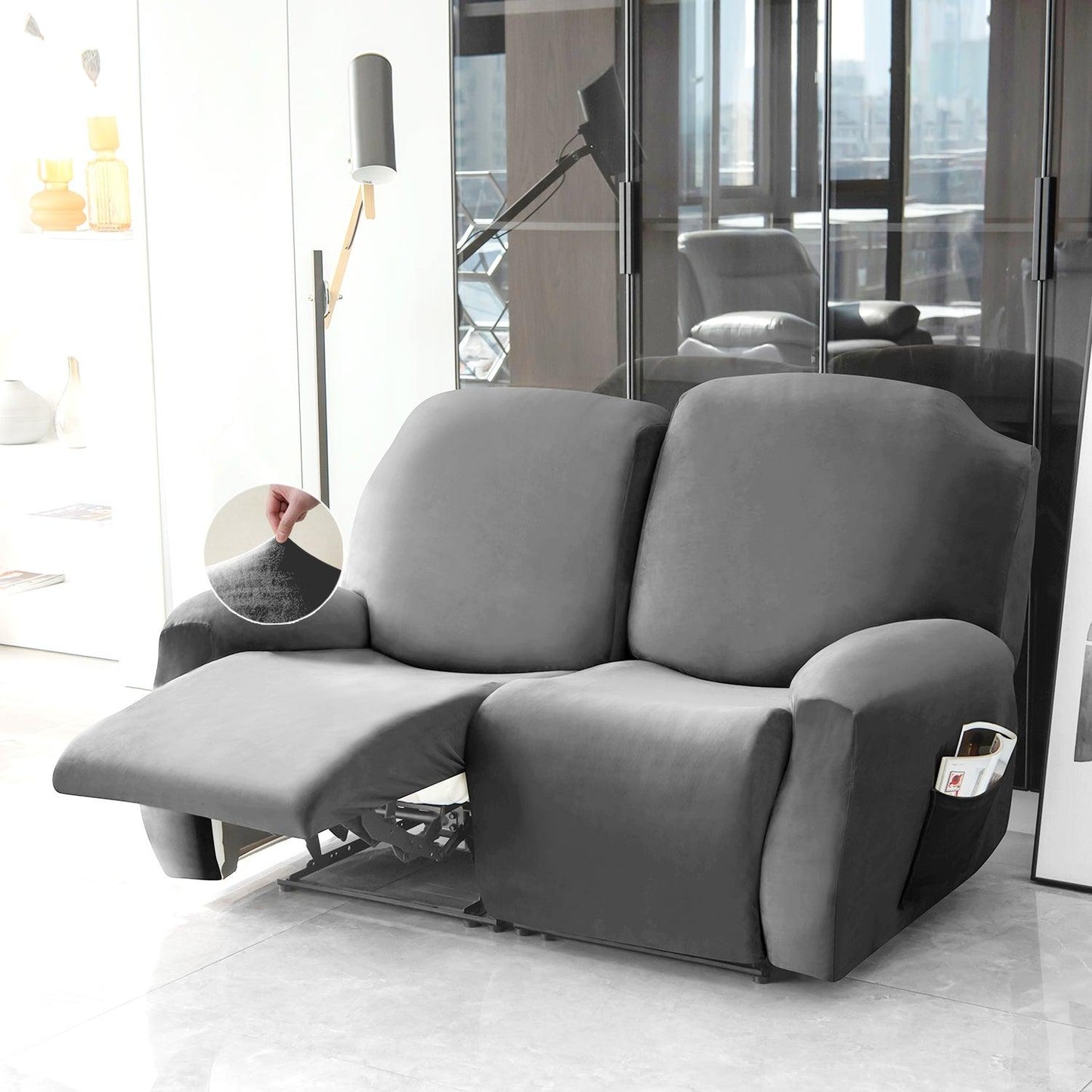 Elastic Stretchable Premium Velvet Recliner Cover, Dark Grey - HOKIPO | Har Ghar ka Humsafar