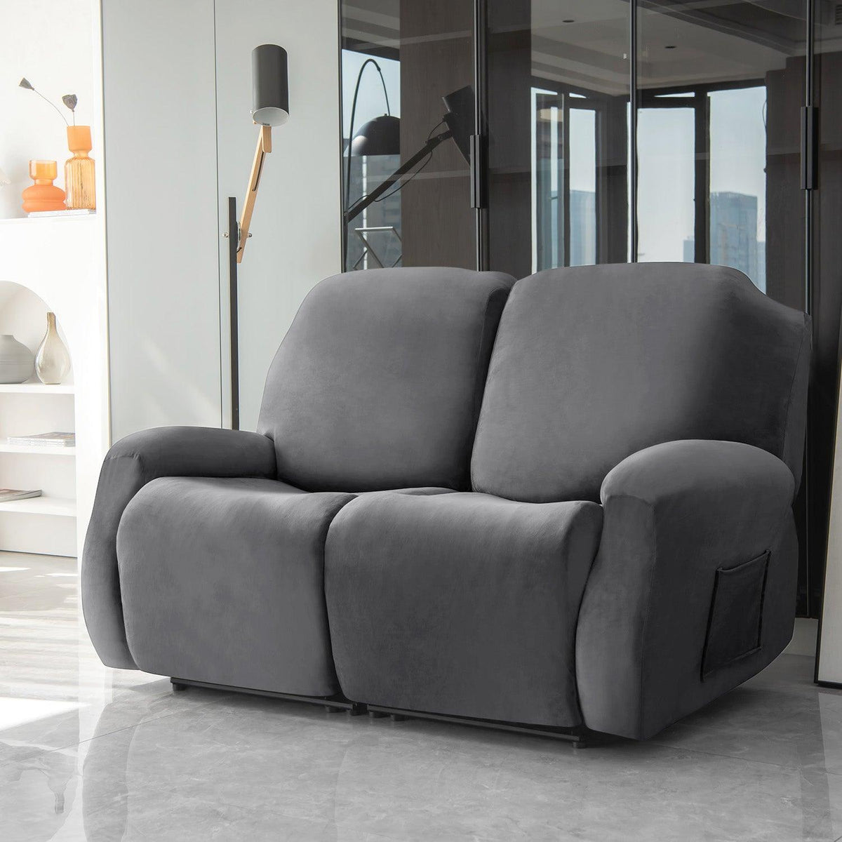 Buy Stylish two seater Dark Grey Colour elastic stretchable velvet recliner covers
