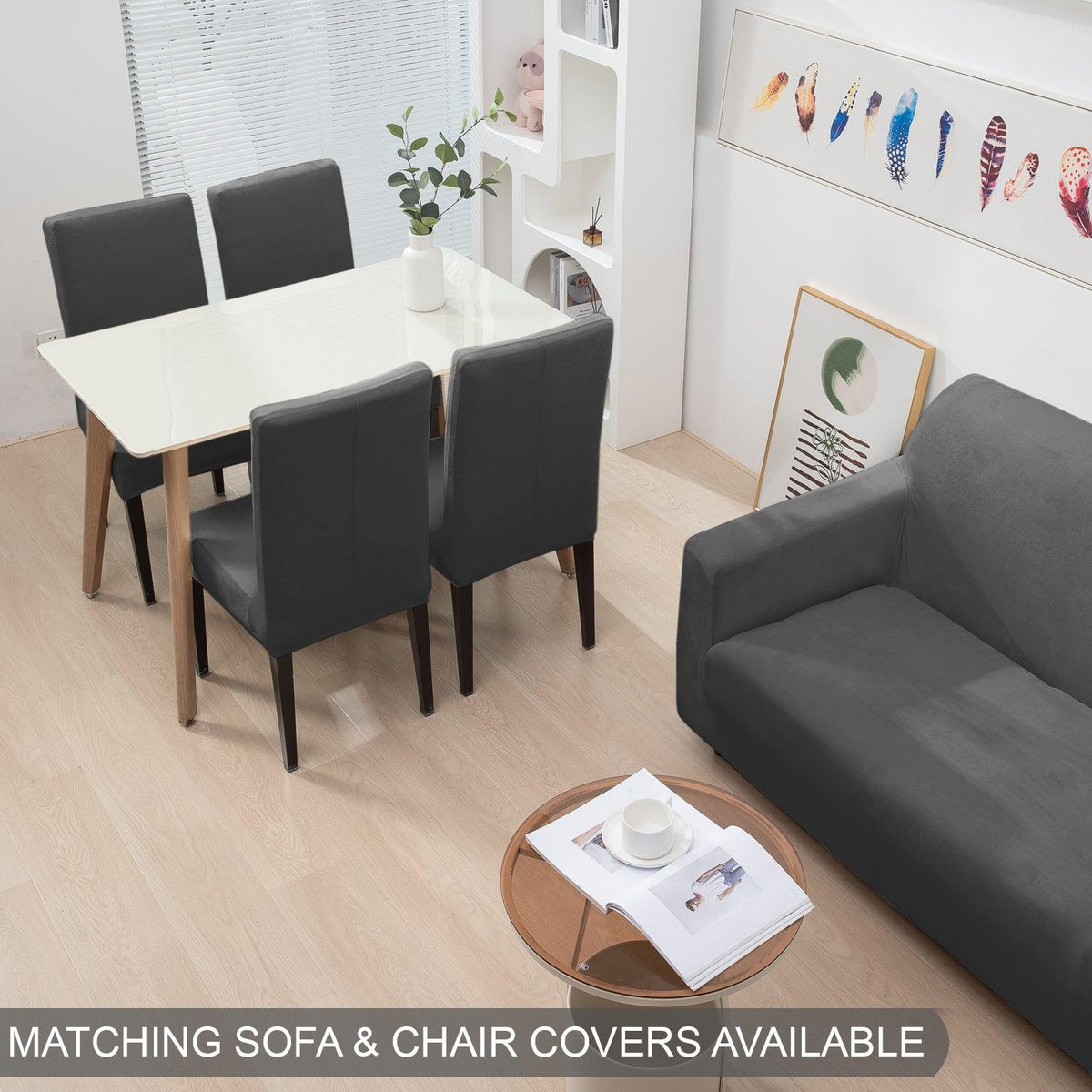 Dark Grey Colour matching velvet elastic covers for sofa and chair
