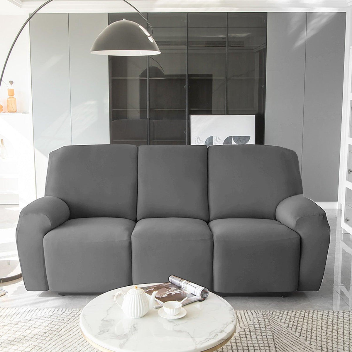 Buy Stylish three seater Dark Grey Colour elastic stretchable velvet recliner covers
