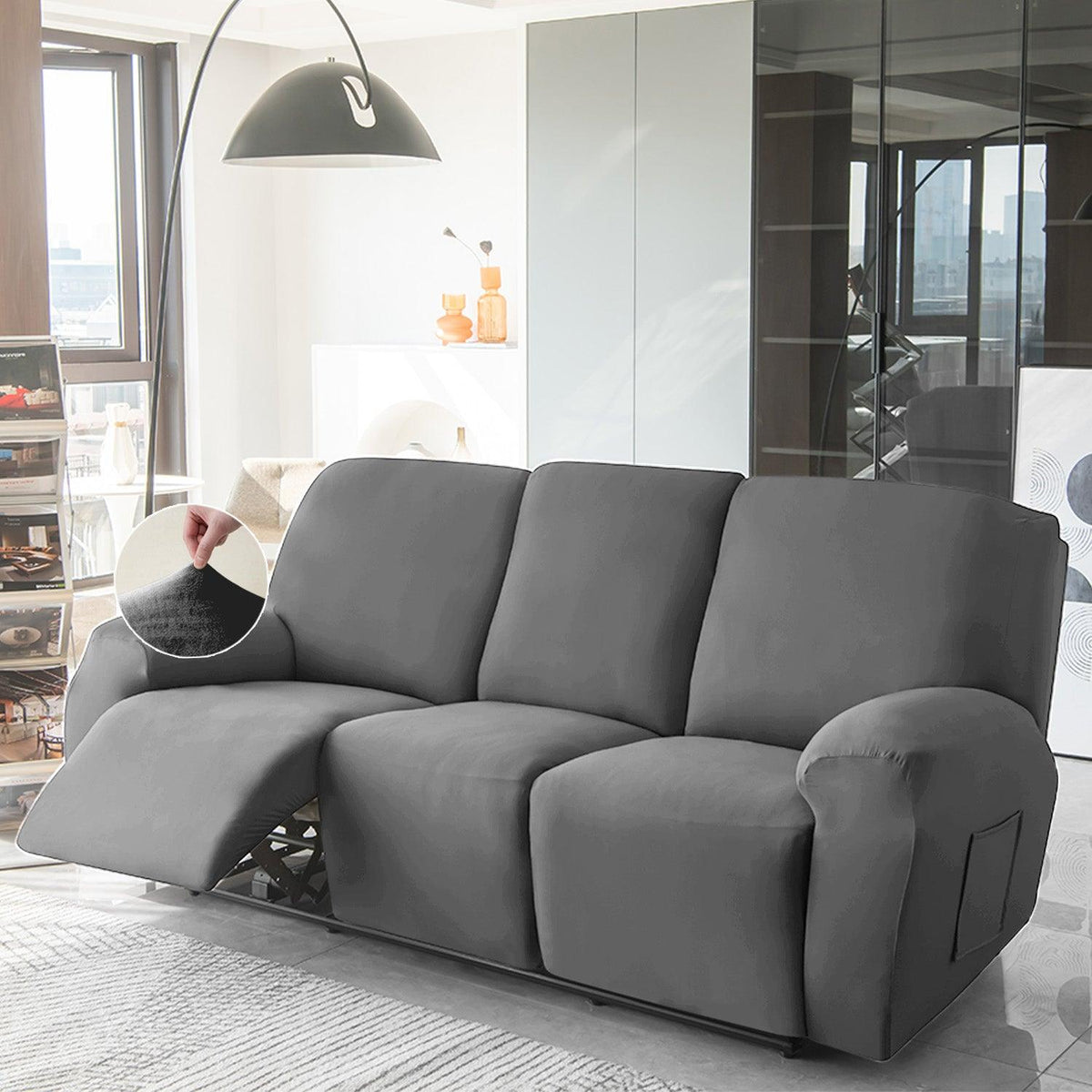 Buy 3 seater Dark Grey Colour elastic stretchable velvet recliner sofa covers
