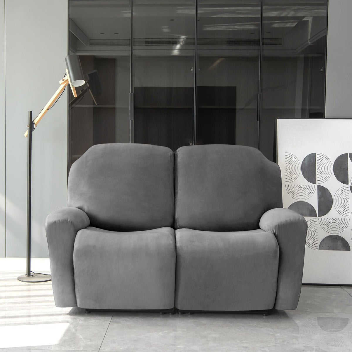 Buy Elegant 2 seater Dark Grey Colour elastic stretchable velvet recliner sofa covers
