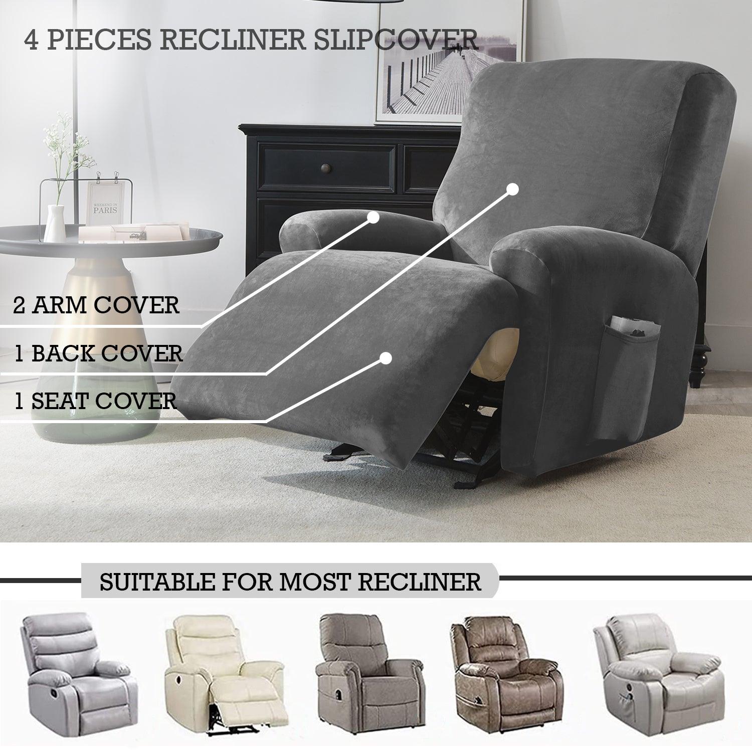 Elastic Stretchable Premium Velvet Recliner Cover, Dark Grey - HOKIPO | Har Ghar ka Humsafar