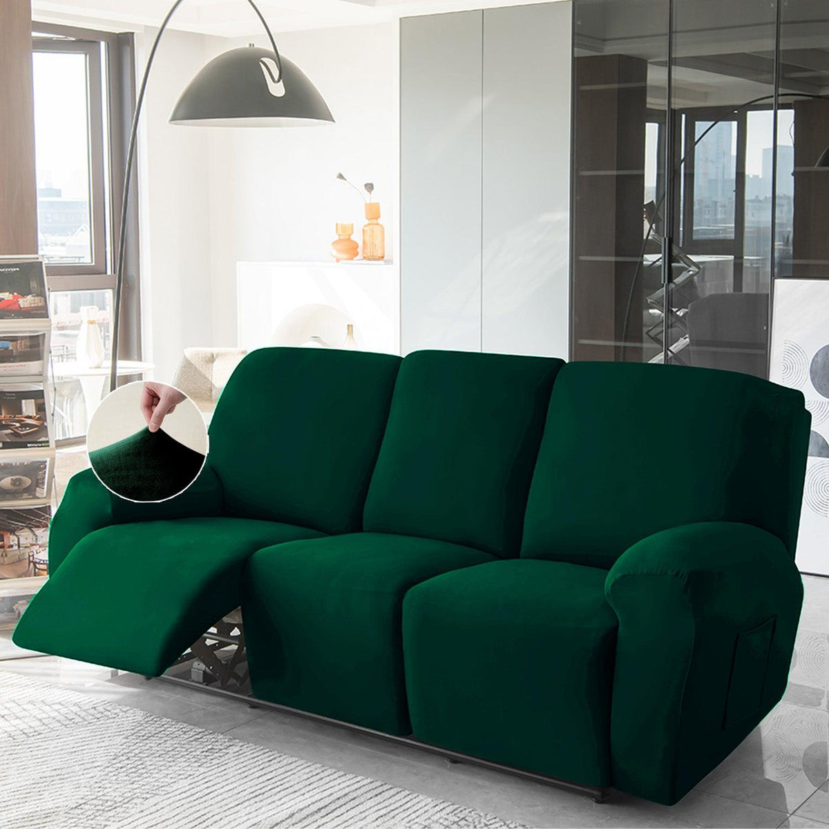 Buy 3 seater Hunter Green Colour elastic stretchable velvet recliner sofa covers
