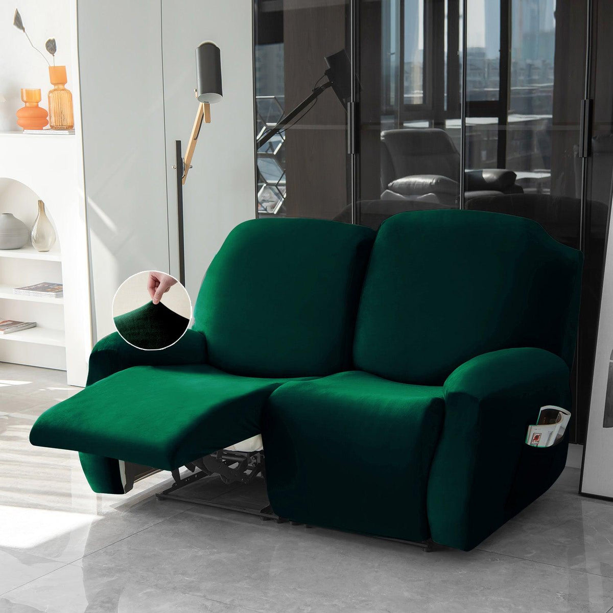 Buy 2 seater Hunter Green Colour elastic stretchable velvet recliner sofa covers
