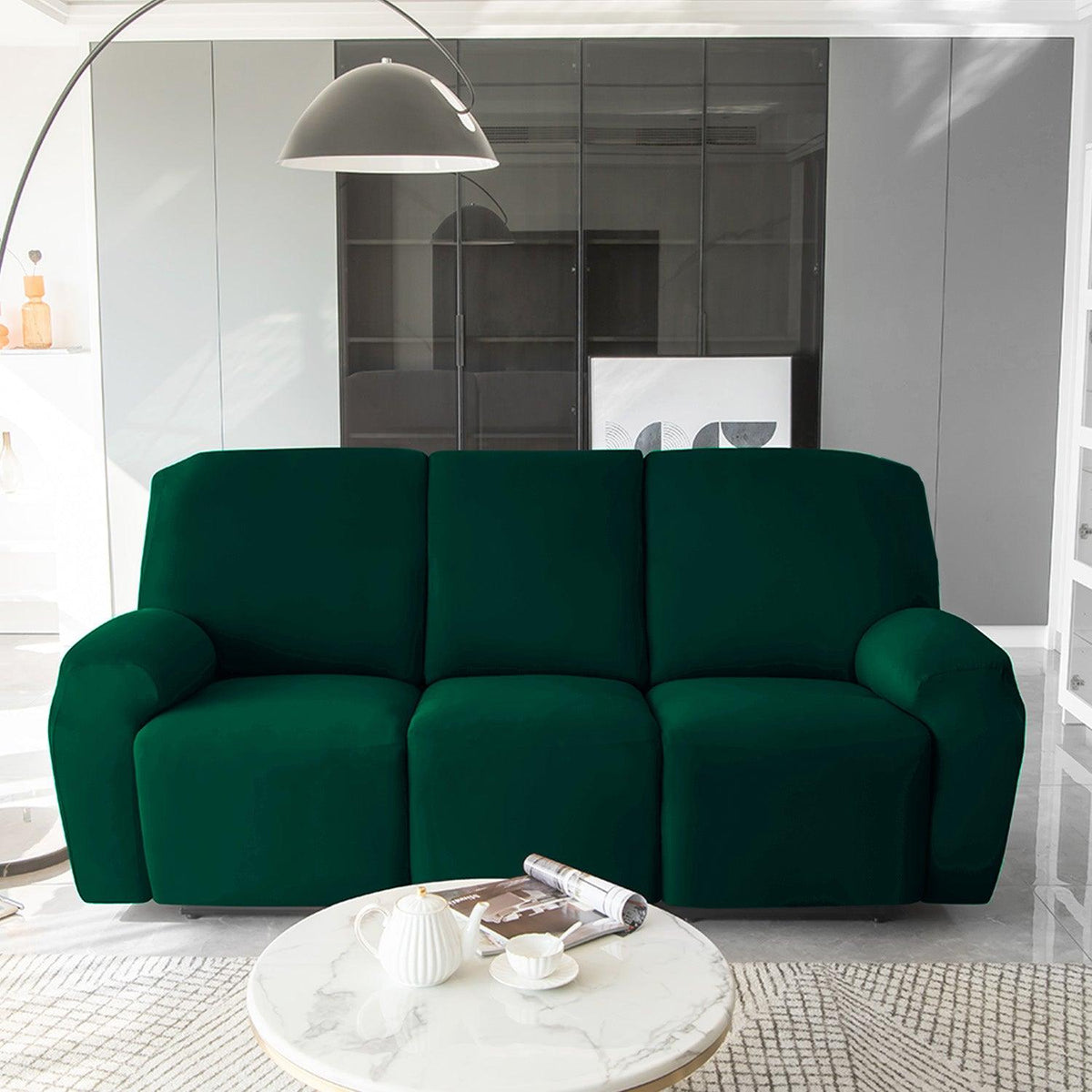 Stylish three seater Hunter Green Colour elastic stretchable velvet recliner covers
