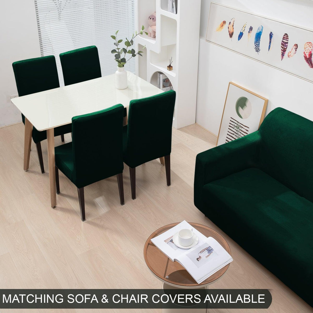 Hunter Green Colour matching velvet elastic covers for sofa and chair

