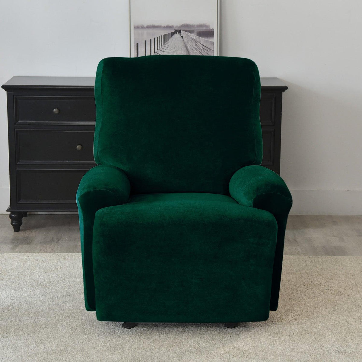 Hunter Green Colour elastic stretchable fully covered velvet recliner chair covers​ 
