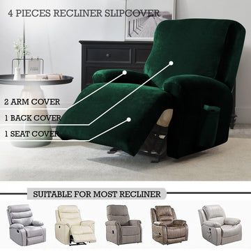 Hunter Green Colour Elastic Velvet Recliner Sofa Covers Set HOKIPO
